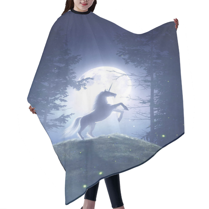 Personality  Fairy Tale Unicorn In A Moonlight Night Forest - 3D Rendering Hair Cutting Cape