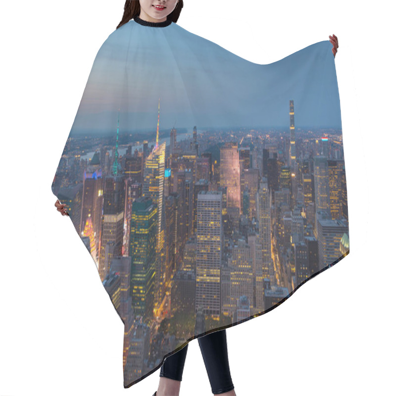 Personality  Aerial View Of Manhattan At Night, New York. Hair Cutting Cape