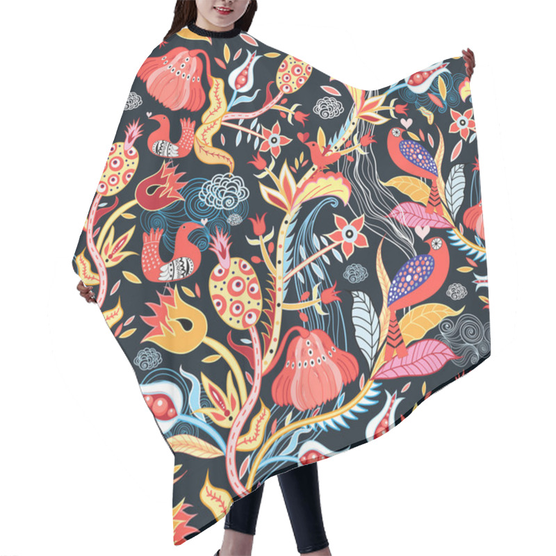 Personality  Bright Floral Pattern With Birds Hair Cutting Cape