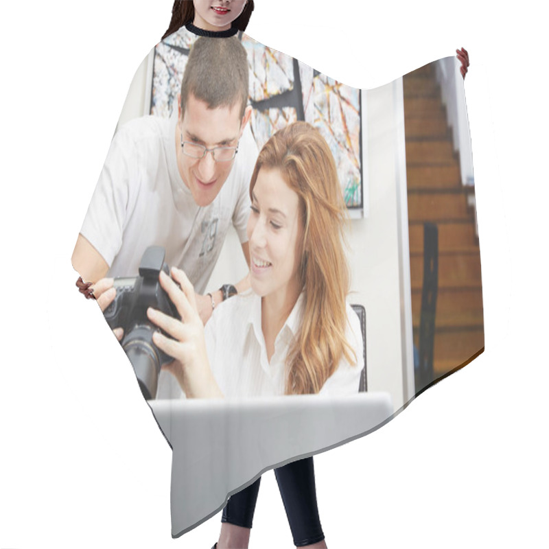 Personality  Participants Of A Photo Workshop Looking At Camera Display Hair Cutting Cape