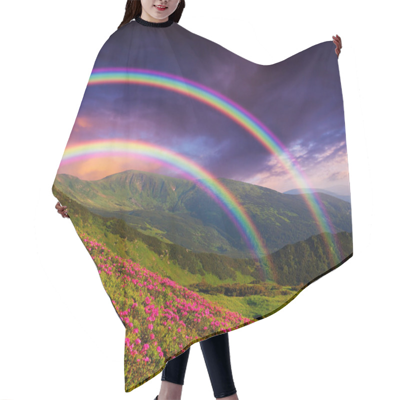 Personality  Rainbow Over The Flowers Hair Cutting Cape