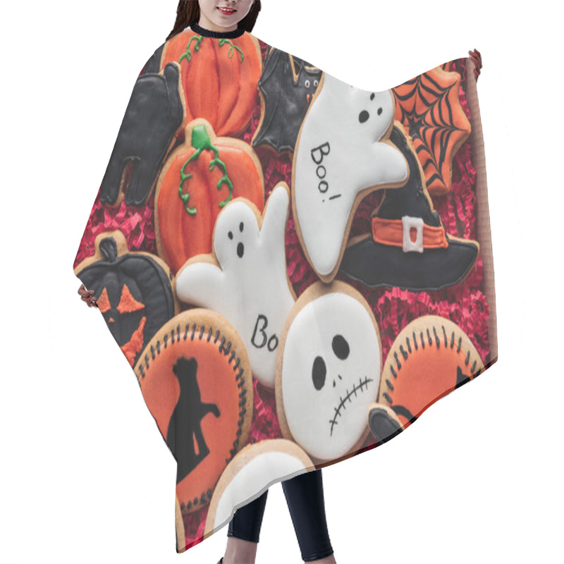 Personality  Top View Of Cardboard Box With Homemade Spooky Halloween Cookies  Hair Cutting Cape