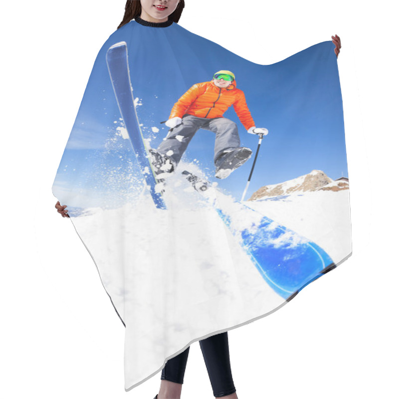 Personality  Young Man In Jump While Skiing Hair Cutting Cape