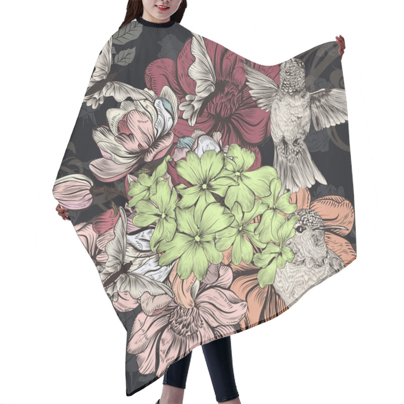 Personality  Beautiful And Elegant Seamless Pattern With Hummingbirds And Mag Hair Cutting Cape