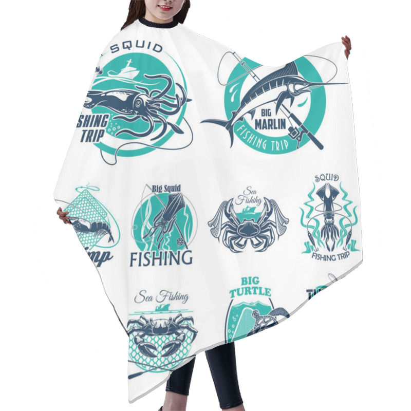 Personality  Vector Fish Symbols For Fishing Trip Icons Hair Cutting Cape