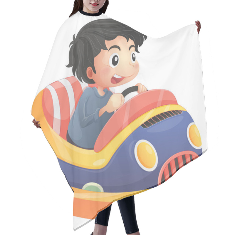 Personality  A Child Riding In A Bumpcar Hair Cutting Cape