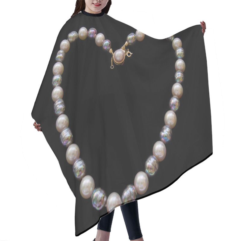 Personality  Heart Of Pearl Necklace Over Black Background Hair Cutting Cape