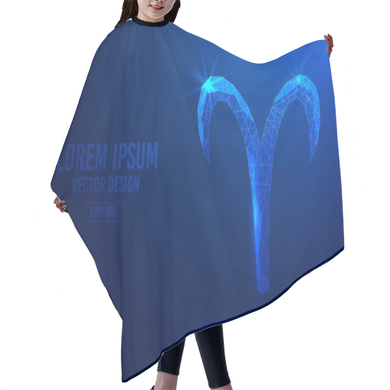 Personality  Aries First Zodiac Sign Abstract Background. Low Poly Wireframe Digital Banner. Linear And Polygonal 3D Concept Of Horoscope, Celestial Constellation. Hair Cutting Cape