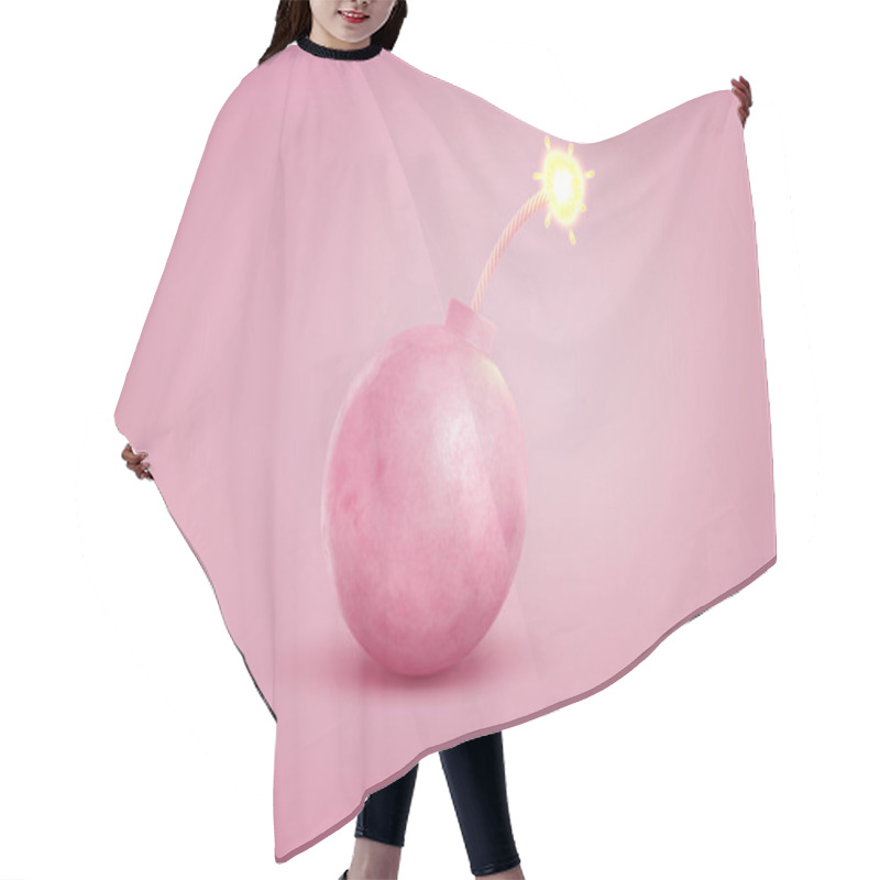 Personality  3d Rendering Of Single Large Pink Iron Bomb With A Lit Fuse Stands On A Pastel Pink Background. Hair Cutting Cape