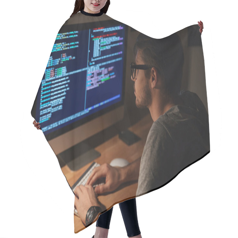 Personality  Thoughtful Programmer Coding In The Evening At Home Hair Cutting Cape