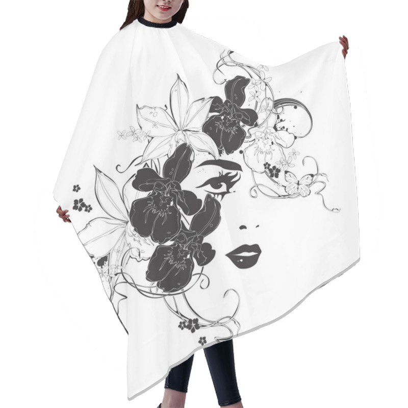 Personality  Creative Black And White Fashion Vector Illustration Hair Cutting Cape