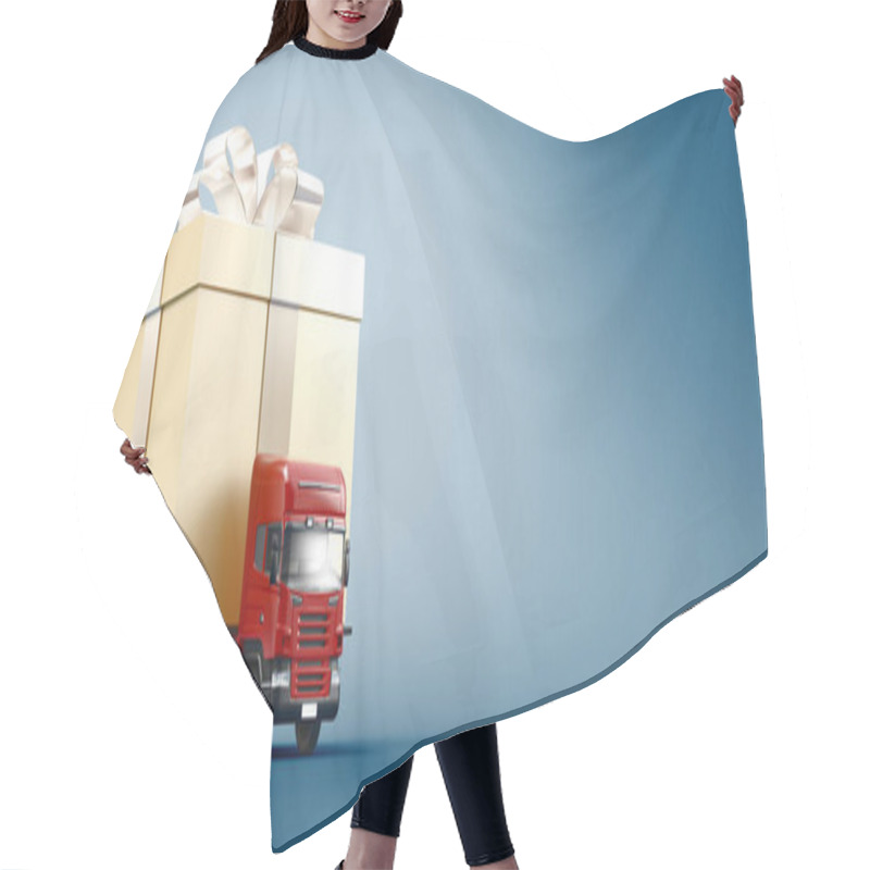 Personality  Present Concept - Tir Or Truck Carrying Gift Box. 3d Rendering Hair Cutting Cape