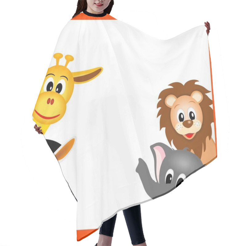 Personality  Illustration Of Little Giraffe, Elephant, Zebra And Lion Hair Cutting Cape