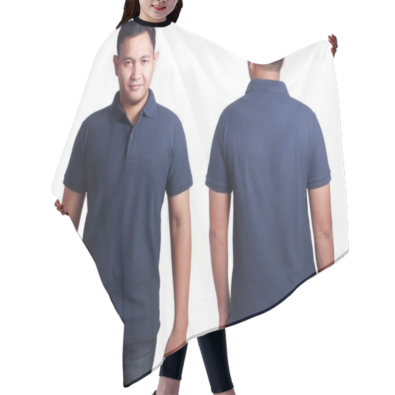 Personality  Dark Blue Polo Shirt Mockup Template Hair Cutting Cape