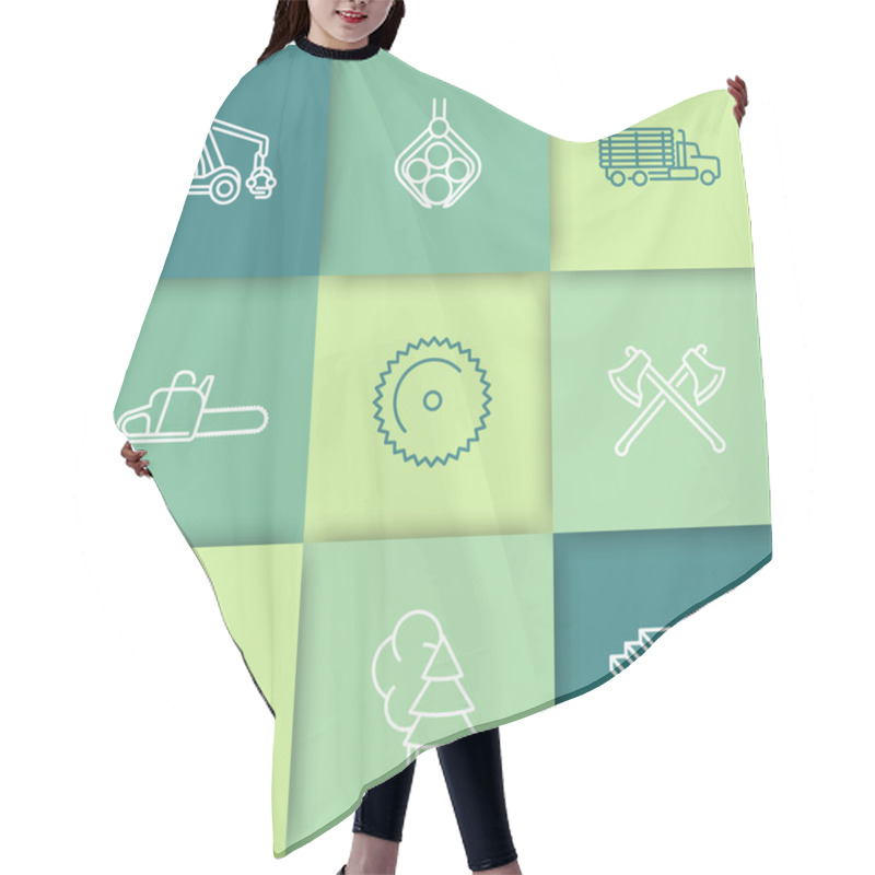 Personality  Logging, Forestry, Timber, Tree Harvester, Logging Truck, Line Icons Set Hair Cutting Cape