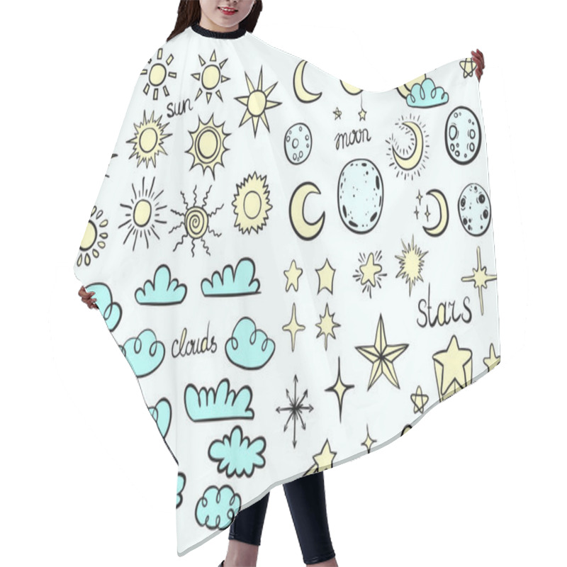 Personality  Weather Symbols On Blue Hair Cutting Cape