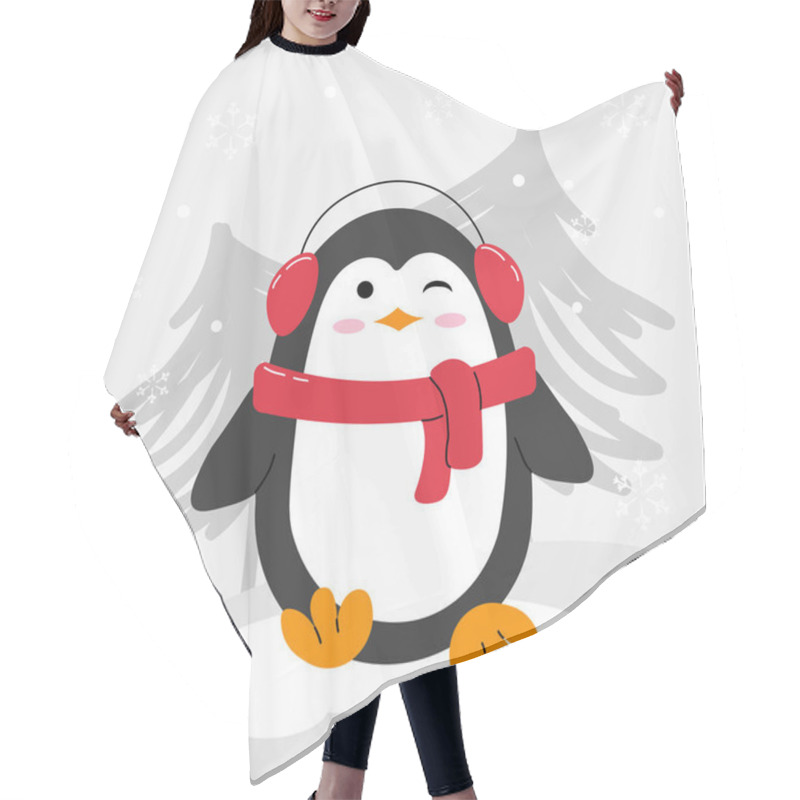 Personality  Cute Christmas Penguin In Flat Style, Perfect For Holiday Cards, Decorations, And Seasonal Designs. Hair Cutting Cape