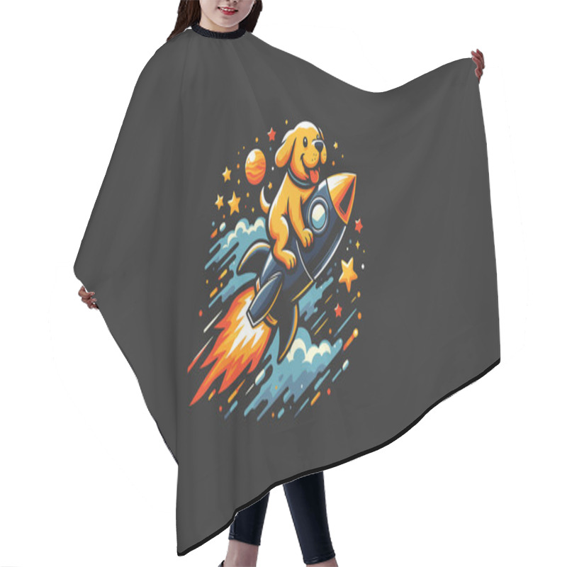 Personality  Dog Riding Rocket Vector Illustration Artwork Design Hair Cutting Cape