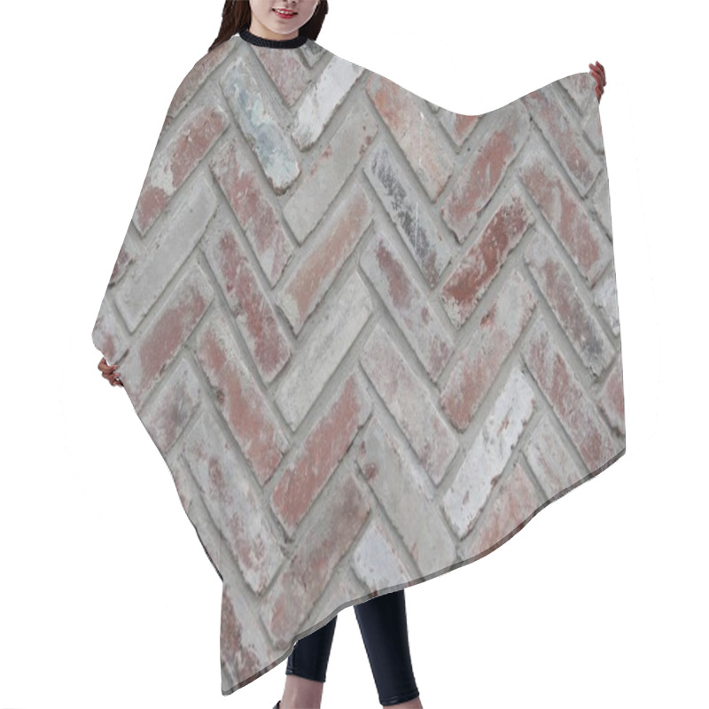 Personality  Close-up Of Textured Herringbone-patterned Brick Wall In Earthy Tones. Hair Cutting Cape