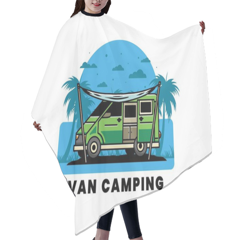 Personality  Illustration Design Of A Camper Van And Flysheet Hair Cutting Cape