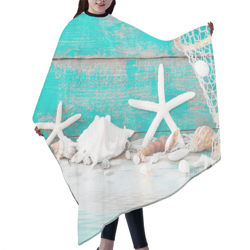 Personality  Starfish And Seashells With Fishing Net Hair Cutting Cape