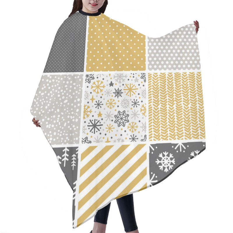 Personality  Cute Scandinavian Winter Hand Drawn Seamless Patterns Set Hair Cutting Cape