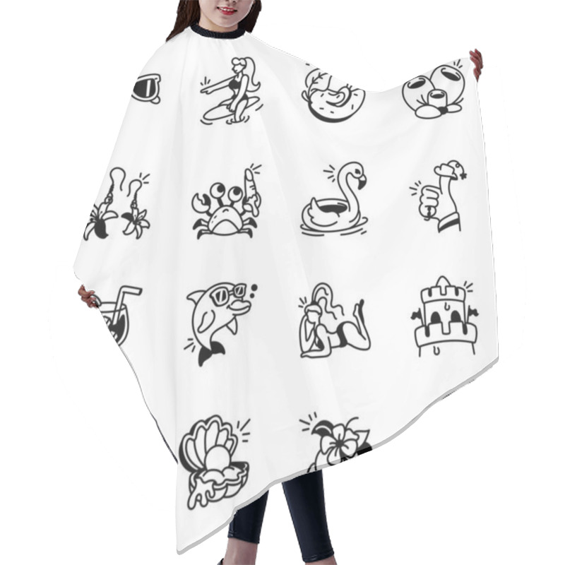 Personality  Hand Drawn Beach Vacations Icons Set  Hair Cutting Cape