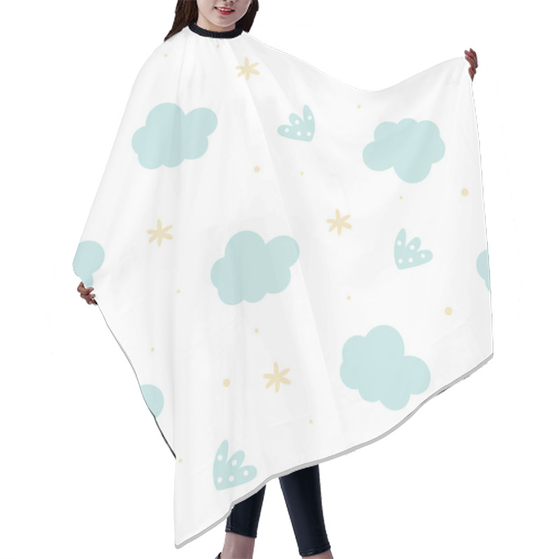 Personality  Cute Hand Drawn Clouds And Stars Seamless Pattern. Vector Illustration. Hair Cutting Cape