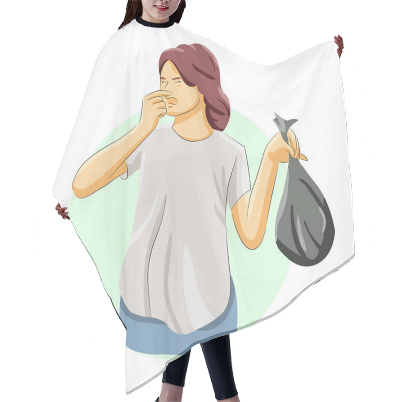 Personality  Woman Lifting Smelling Garbage Toxic Hair Cutting Cape