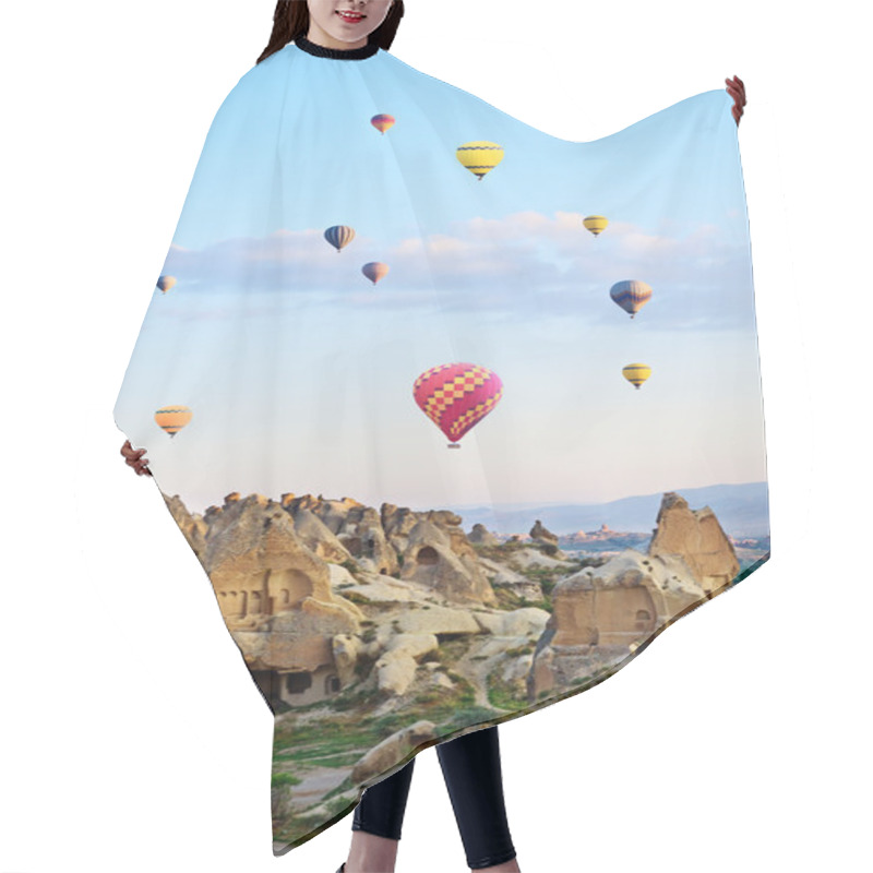 Personality  Hot Air Balloons Over Mountain Landscape Hair Cutting Cape