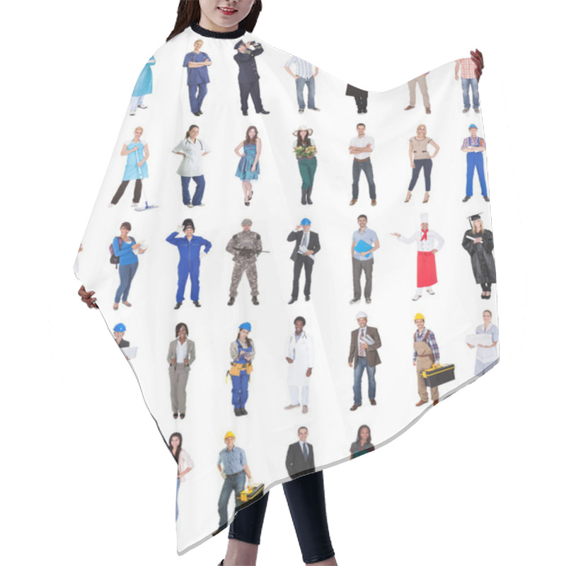 Personality  Group Of People From Various Professions Hair Cutting Cape