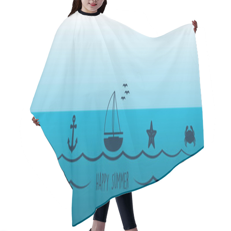 Personality  Summer Holiday Marine Design Banner Sea Boat Shell Starfish Ancher Vector Illustration EPS10 Hair Cutting Cape