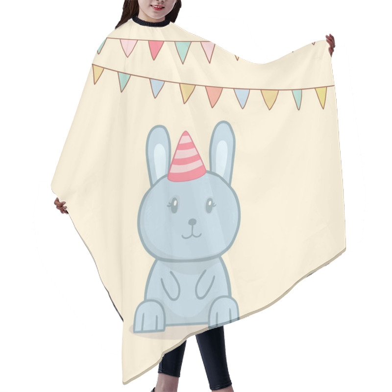 Personality  Cute Birthday Greeting Card With Party Flags And Rabbit Hair Cutting Cape