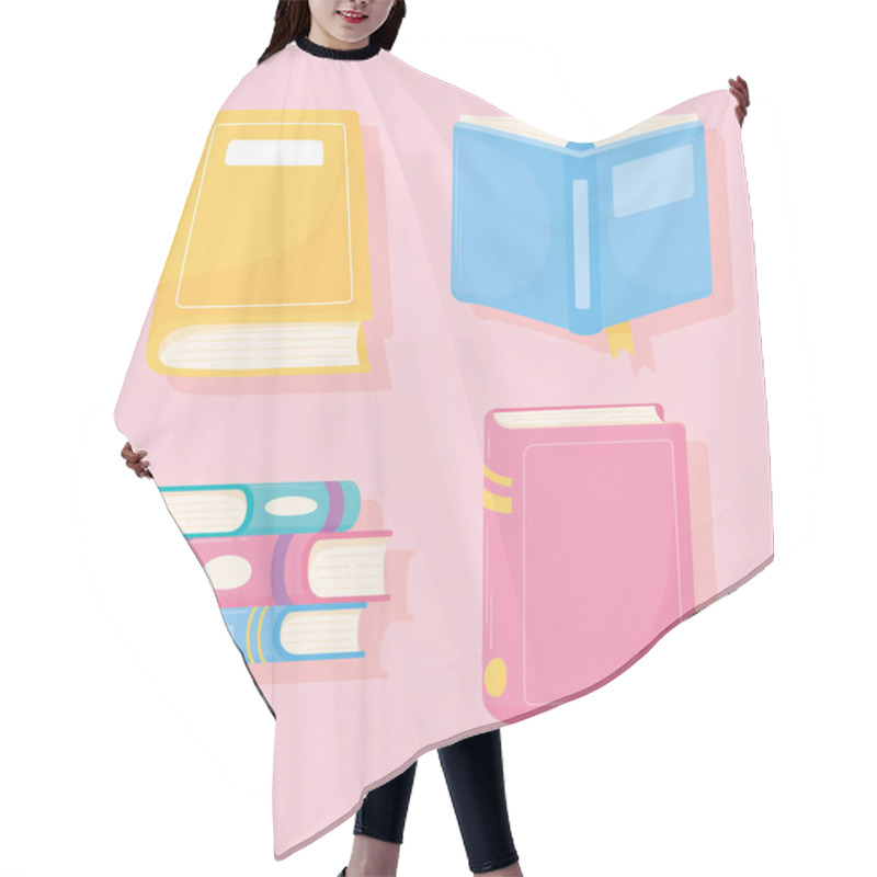 Personality  Books Icons Set Learn Read Study And Literature Design Hair Cutting Cape