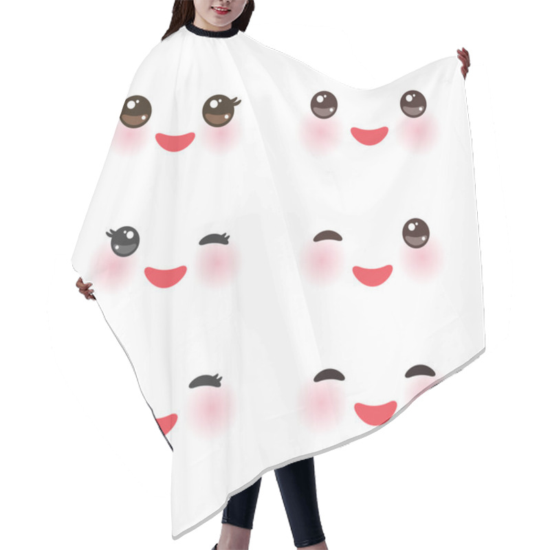 Personality  Kawaii Funny Muzzle With Pink Cheeks And Winking Eyes On White Background. Vector Hair Cutting Cape