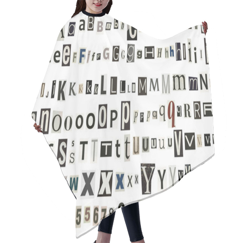 Personality  Newspaper, Magazine Alphabet With Numbers And Symbols Hair Cutting Cape