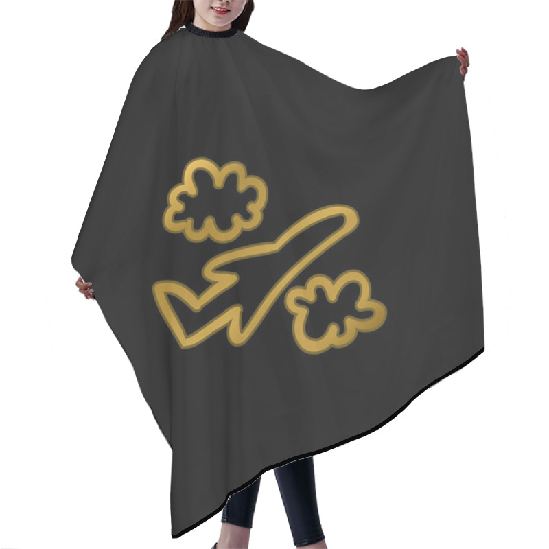 Personality  Airplane Hand Drawn Flight Between Clouds Gold Plated Metalic Icon Or Logo Vector Hair Cutting Cape