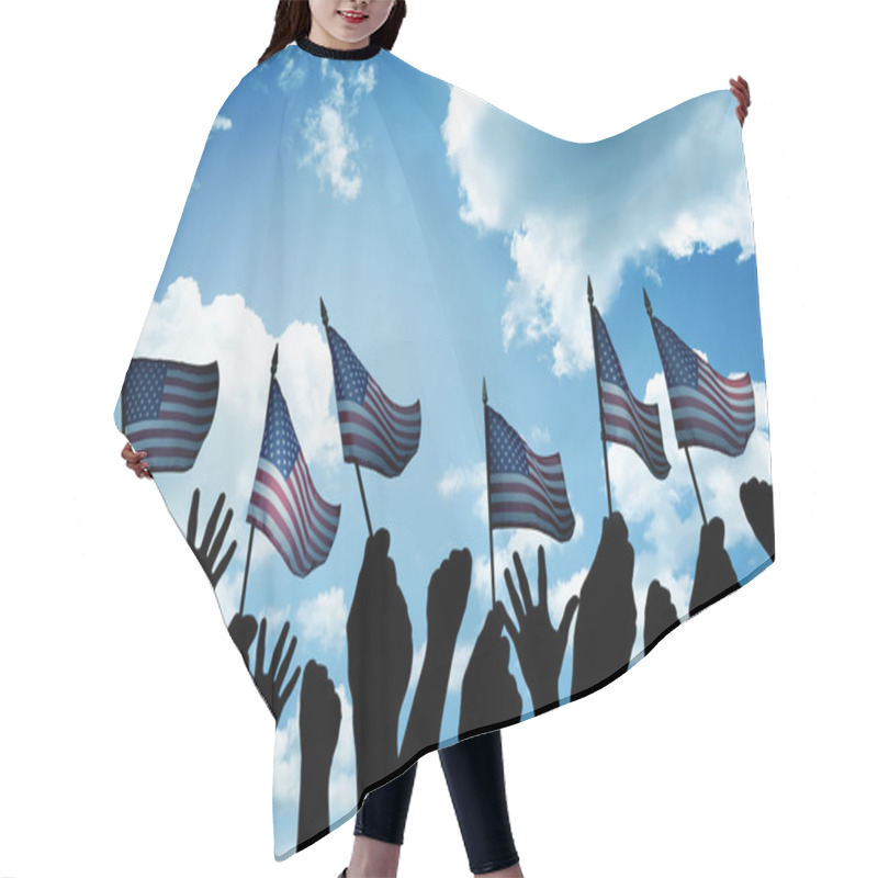 Personality  Group Of People Waving Small USA Flag Hair Cutting Cape