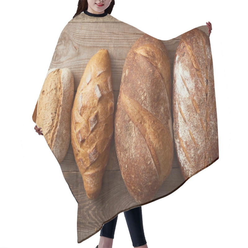 Personality  Top View Of Fresh Homemade Bread On Wooden Rustic Table Hair Cutting Cape