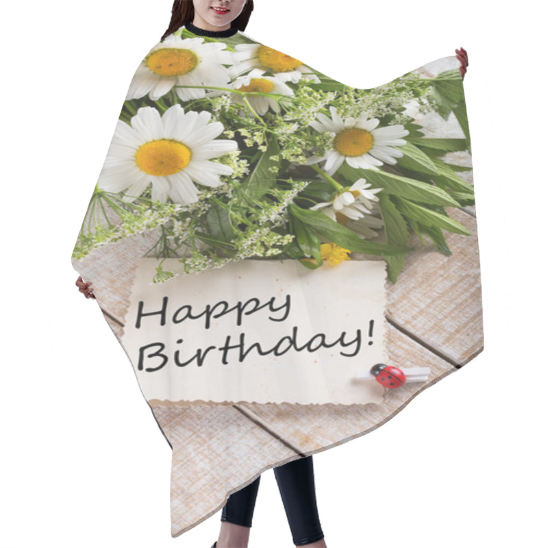 Personality  Post Card With Wild Flowers And Card With Words Happy Birthday Hair Cutting Cape