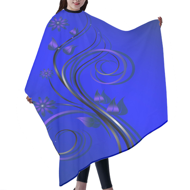 Personality  Abstract Branch With Purple Flowers On A Blue Background.Banner. Hair Cutting Cape