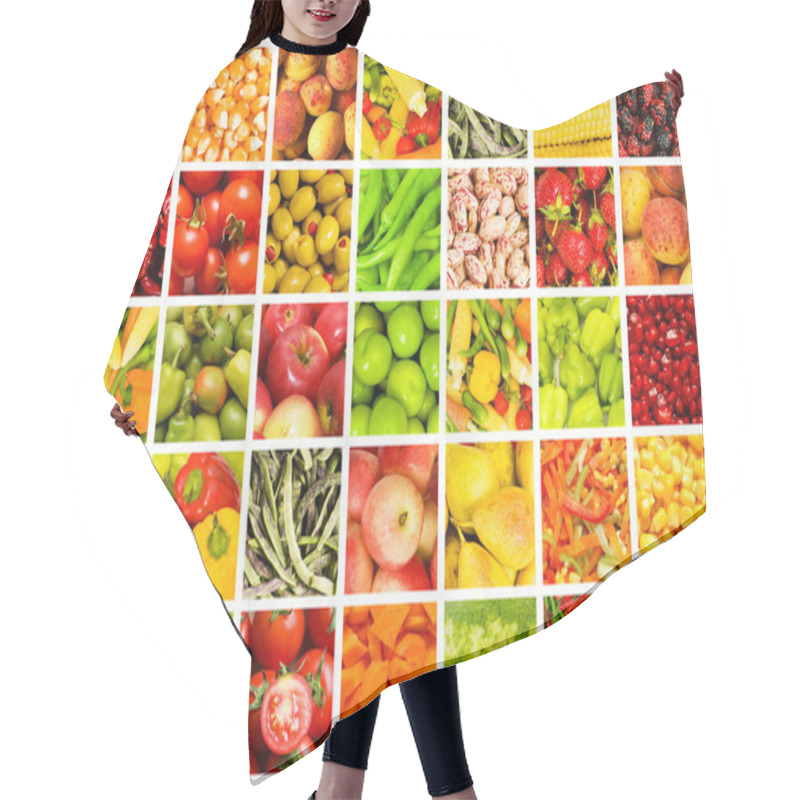 Personality  Collage Of Many Fruits And Vegetables Hair Cutting Cape