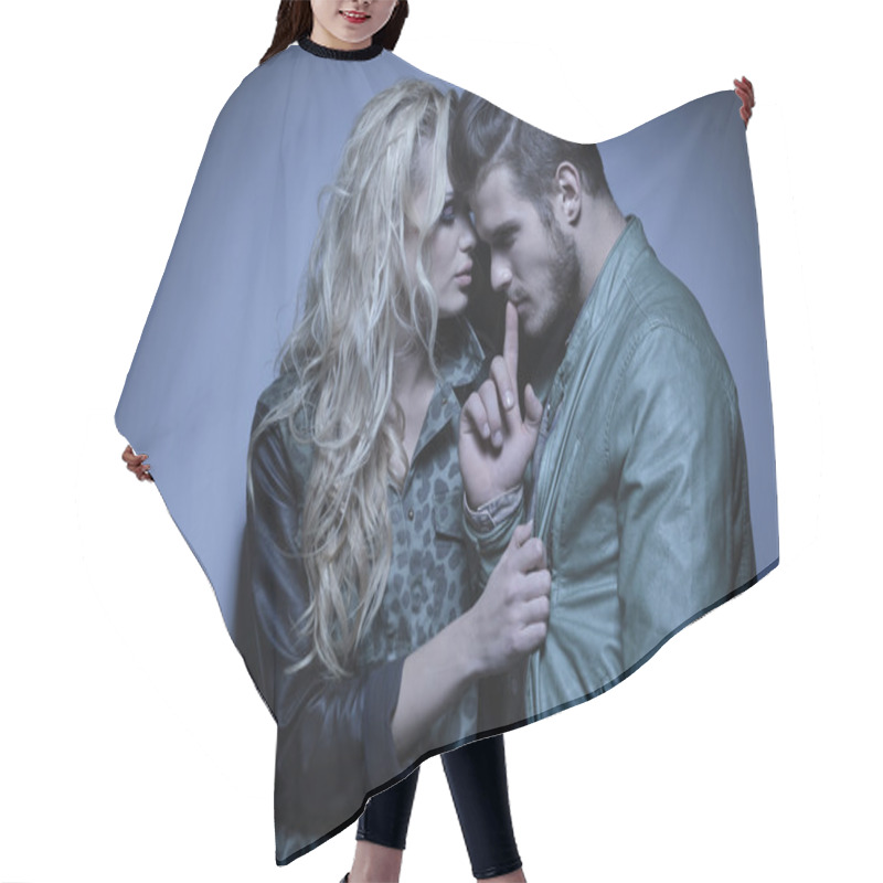 Personality  Woman Embracing Her Thoughtful Boyfriend Hair Cutting Cape