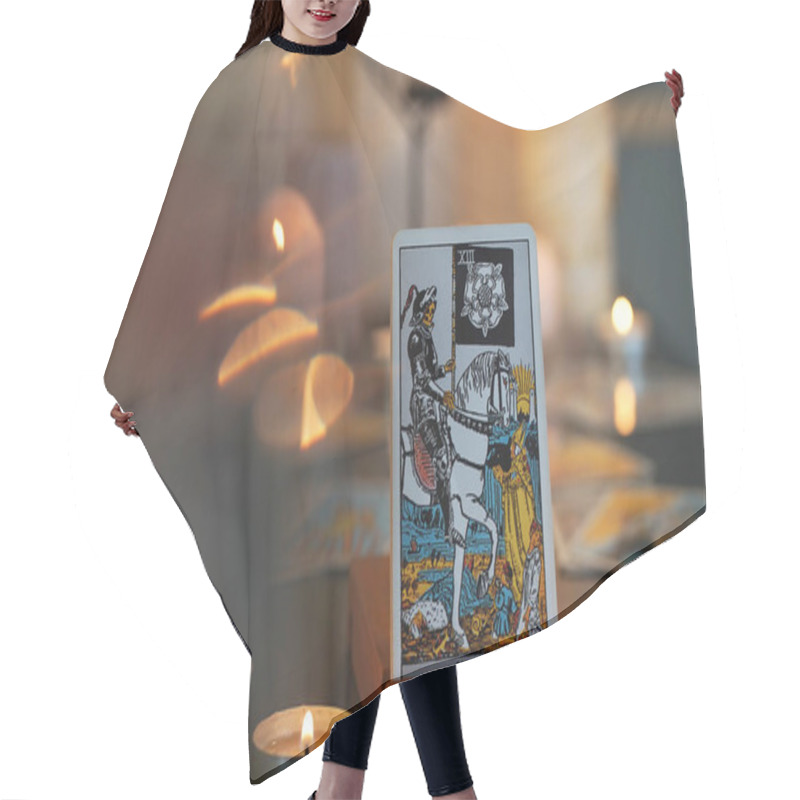 Personality  Illustrative Editorial Tarot Cards, Candles., Major Arcana, Death Hair Cutting Cape