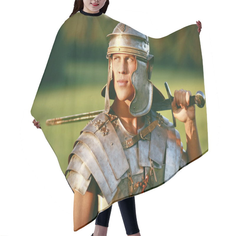 Personality  One Brave Roman Soldier In Field. Hair Cutting Cape