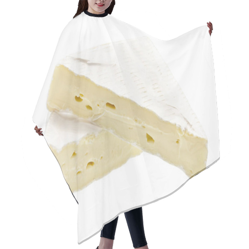 Personality  Camembert Or Brie Cheese Isolated On White Background. Soft Cheese Covered With Edible White Mold View From Above. Clipping Path. Hair Cutting Cape