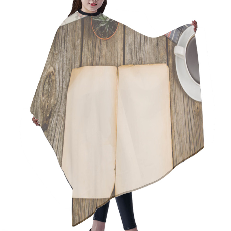 Personality  Travel Accessories Top View On Wooden Background With Copy Space Hair Cutting Cape