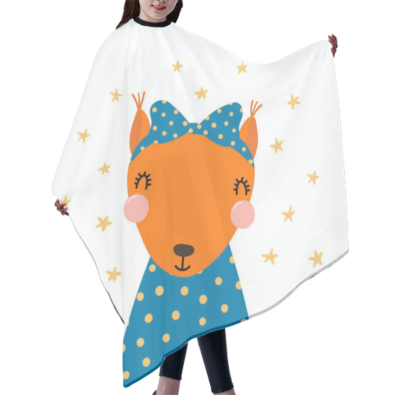 Personality  Hand Drawn Cute Funny Squirrel In Shirt, With Ribbon, Stars Isolated On White Background Hair Cutting Cape