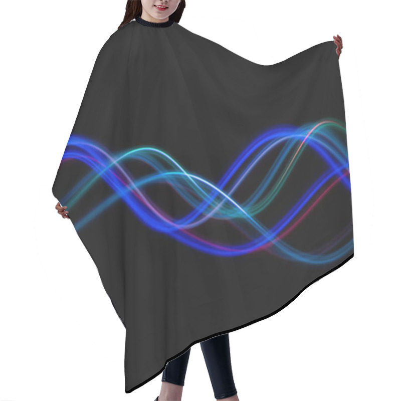 Personality  Neon Technology Wave Stripes. Digital Lines Design Elements On Black Background. High Quality Photo Hair Cutting Cape