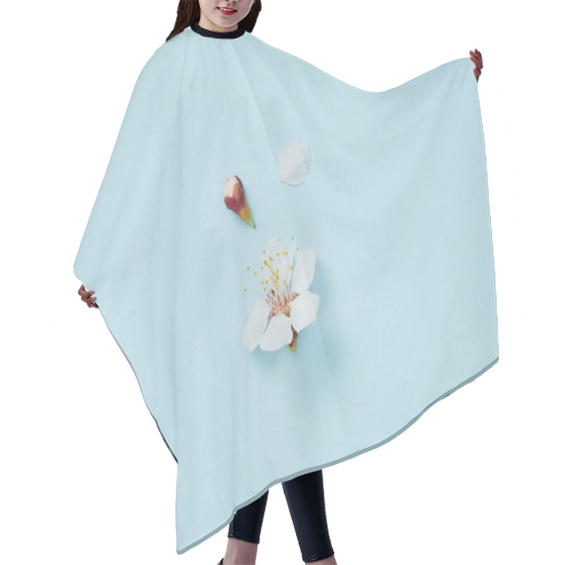 Personality  Top View Of Blossoming White Flower With Petals On Blue Background Hair Cutting Cape